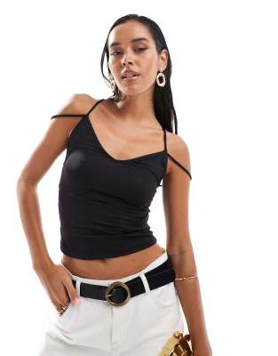 Pull&Bear cross back polyamide top in black | ASOS