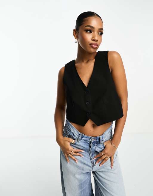 Pull&Bear cross back tailored waistcoat in black