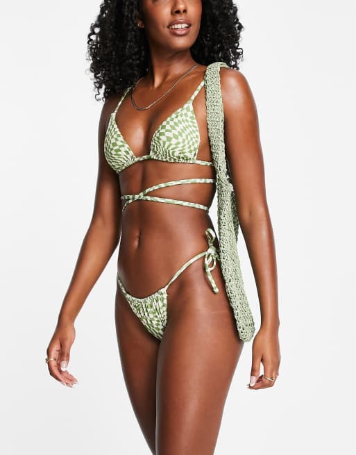 Pull Bear cross front bikini top in green part of a set ASOS