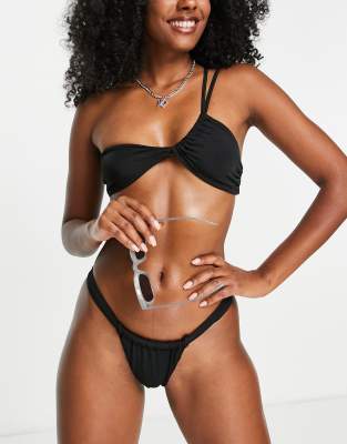 Pull&Bear cross front one shoulder bikini top in black - part of a set
