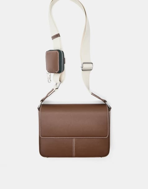 Pull&Bear Crossbody bag with topstitching in brown - view 1