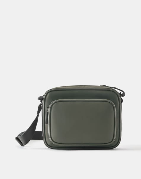 Pull&Bear crossbody-taske med gummieret lomme i grøn - view 1
