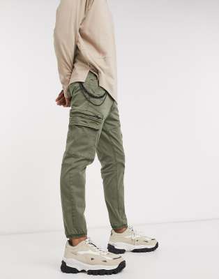 khaki cargo pants with chain