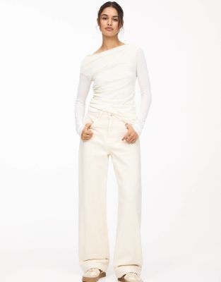 cuffed hems mid rise baggy jeans in ecru-White