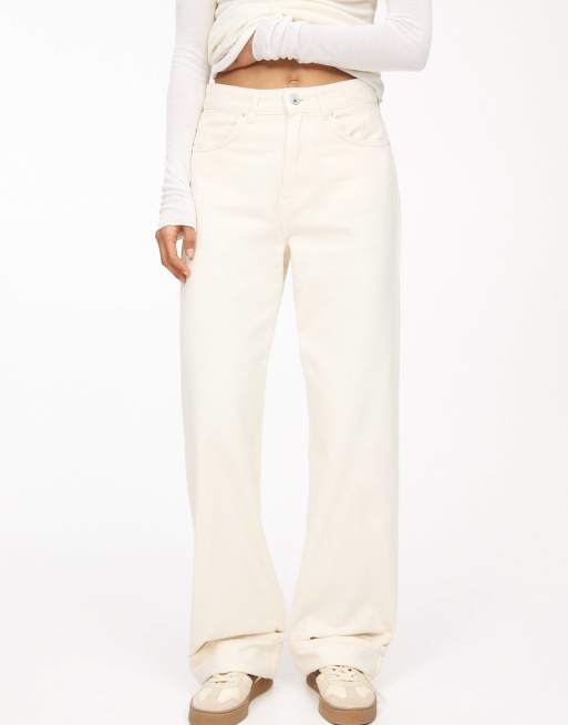 Pull&Bear  turn up hem mid rise baggy jeans in ecru
