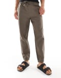 [Pull & Bear] Pull & Bear cuffed linen blend pants in khaki-Green XS GREEN