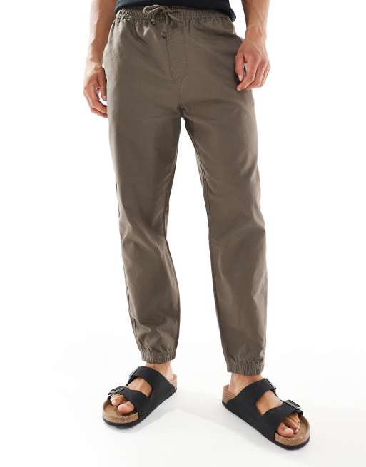Pull&Bear cuffed linen blend pants in khaki