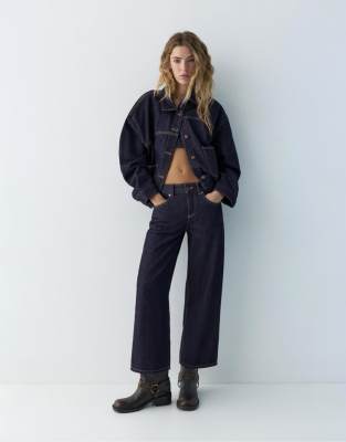Pull & Bear - Culotte-Jeans in Marineblau mit niedrigem Bund