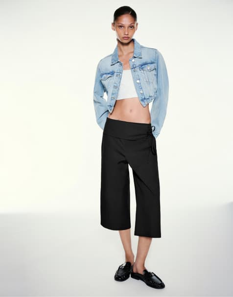 Pull&Bear culottes med bindebælte i sort - view 1