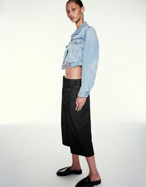 Pull&Bear culottes met strikceintuur in zwart, 4 van 7