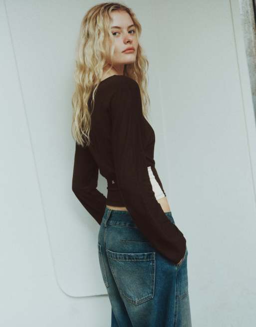 Pull&Bear Cummerbund top in brown, 4 of 7
