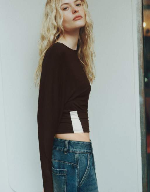 Pull&Bear Cummerbund top in brown, 5 of 7