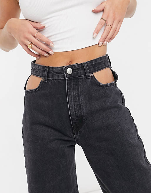  Pull&Bear cut out 90's jeans in black 