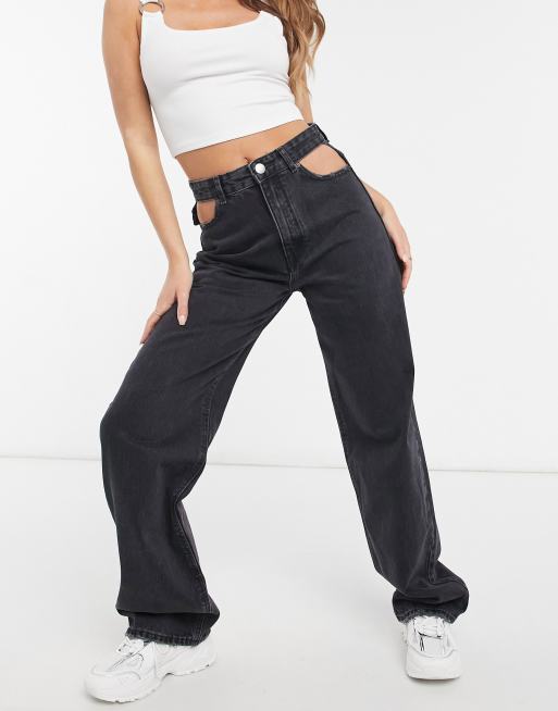 Pull&Bear cut-out 90s jeans in black | ASOS