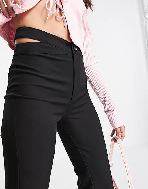 Pull&Bear cut out detail pants in black