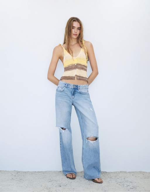 Pull&Bear - Cutwork - Gul top i space dye, 4 af 4