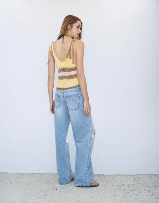 Pull&Bear Cutwork space dye top in yellow, 2 of 4