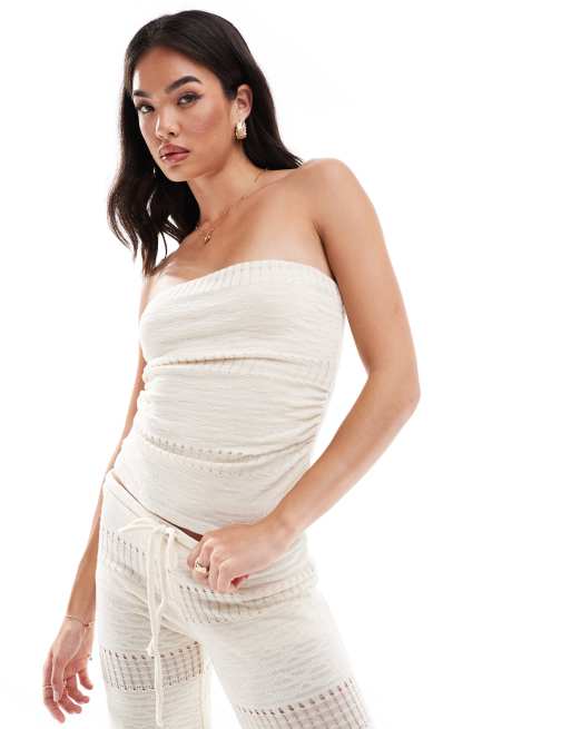Pull&Bear cutwork textured bandeau top in ecru - part of a set