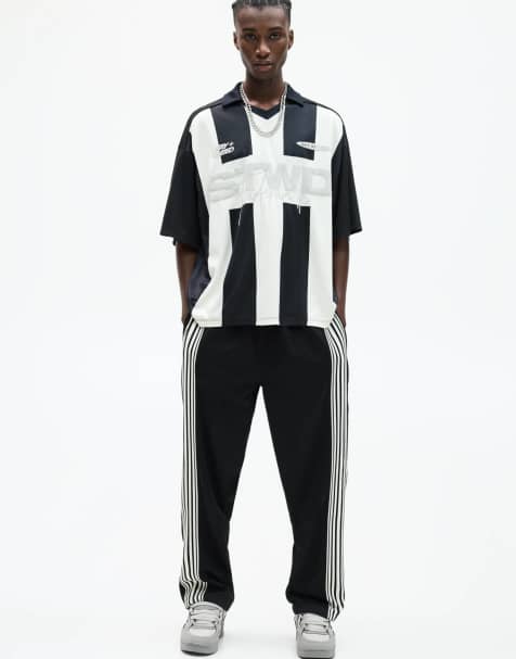 Pull&Bear striped football t-shirt in black