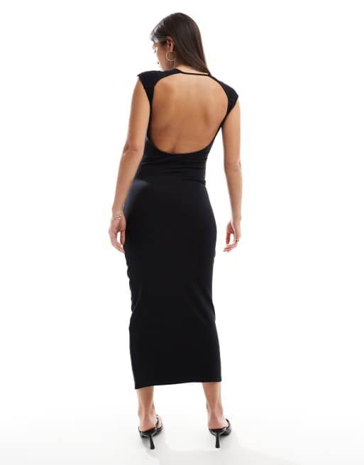 Pull&Bear – Czarna sukienka midi z odkrytymi plecami, 2 z 4