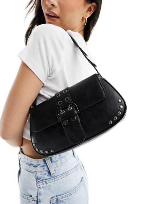 Pull&Bear – Czarna torebka typu saddle w kowbojskim stylu
