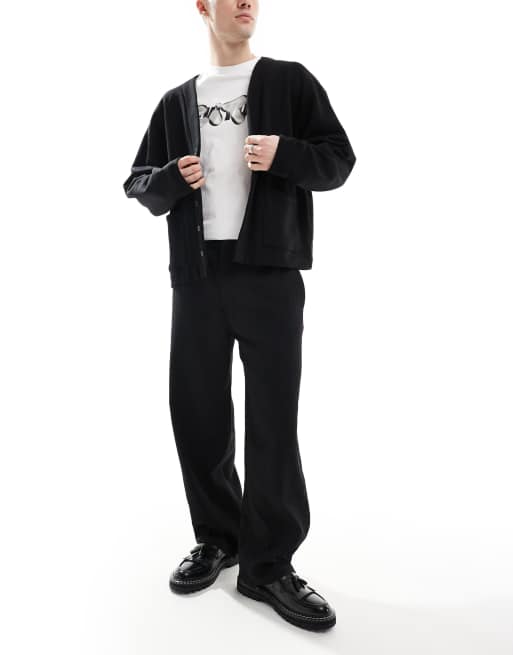 Pull&Bear – Czarne fakturowane dopasowane spodnie z plisam