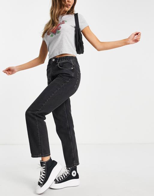 Pull&Bear – Czarne jeansy mom fit z elastyczną talią, 4 z 4