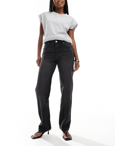 Pull&Bear – Czarne jeansy z prostymi nogawkami i średnim stanem - view 1