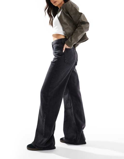 Pull&Bear – Czarne jeansy z szerokimi nogawkami i wysokim stanem, 3 z 5