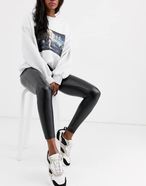 Pull&Bear – Czarne legginsy z imitacji skóry