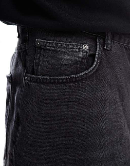 Pull&Bear – Czarne luźne szorty jeansowe w stylu skater, 5 z 5