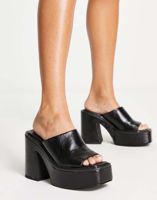 Pull&Bear – Czarne mule z imitacji skóry na platformie