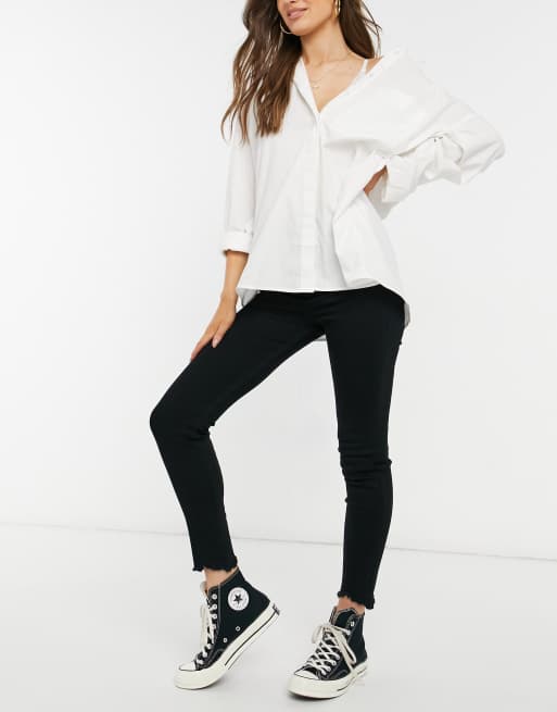 Pull&Bear – Czarne obcisłe jeansy capri z wysokim stanem