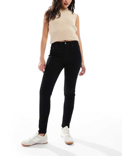 Pull&Bear – Czarne obcisłe jeansy ze średnim stanem