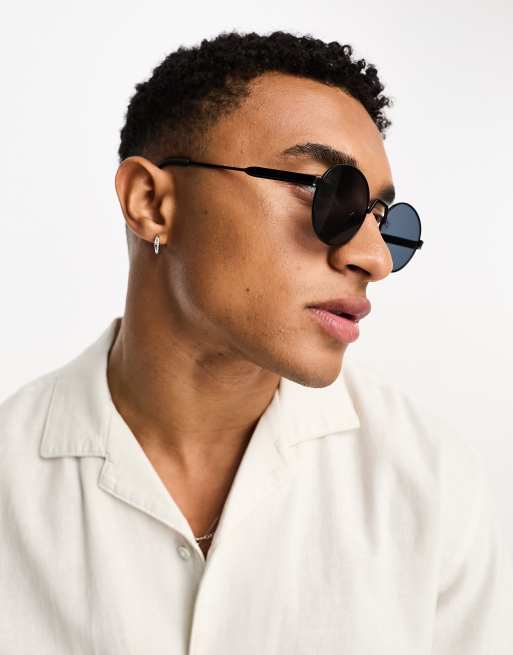 Pull&Bear – Czarne okrągłe okulary przeciwsłoneczne w metalowych oprawkach