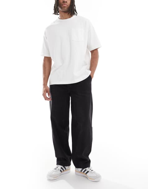 Pull&Bear – Czarne sprane jeansy z balonowymi nogawkami z przeszyciami - view 1