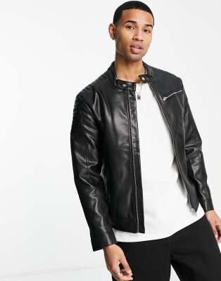Pull&Bear – Czarns kurtka typu biker ze sztucznej skóry