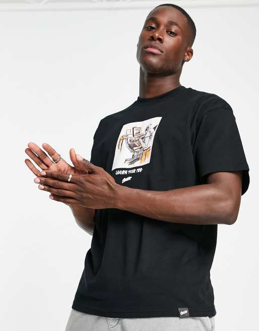 Pull&Bear – Czarny T-shirt z graficznym nadrukiem
