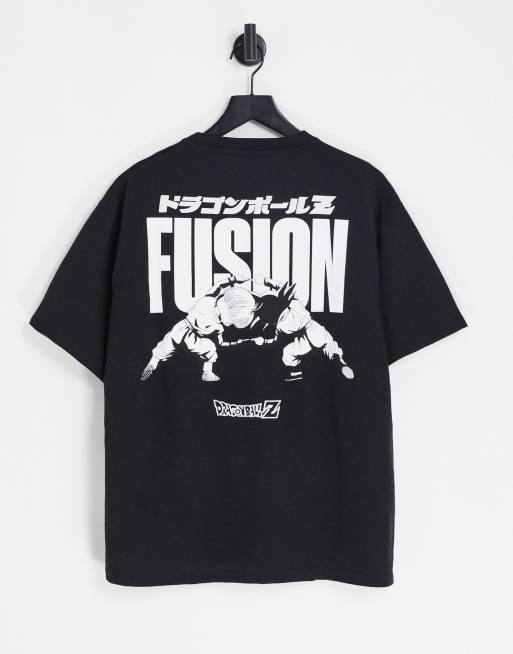 Pull&Bear – Czarny T-shirt z motywem Dragon Ball i napisem „Fusion” na plecach