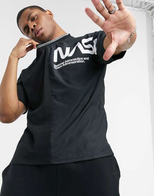 Pull&Bear – Czarny T-shirt z napisem NASA