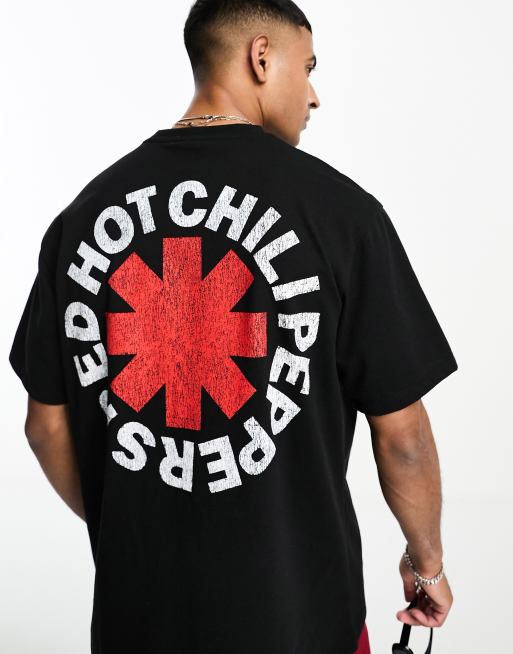 Pull Bear Czarny T shirt z motywem Red Hot Chili Peppers