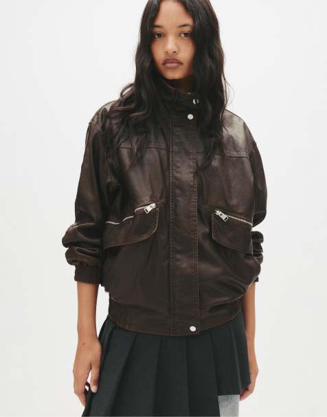 Pull&Bear - Dad jack met leereffect in donkerbruin - view 1