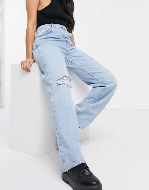 Pull&Bear - Dad jeans in lichtblauw met scheuren