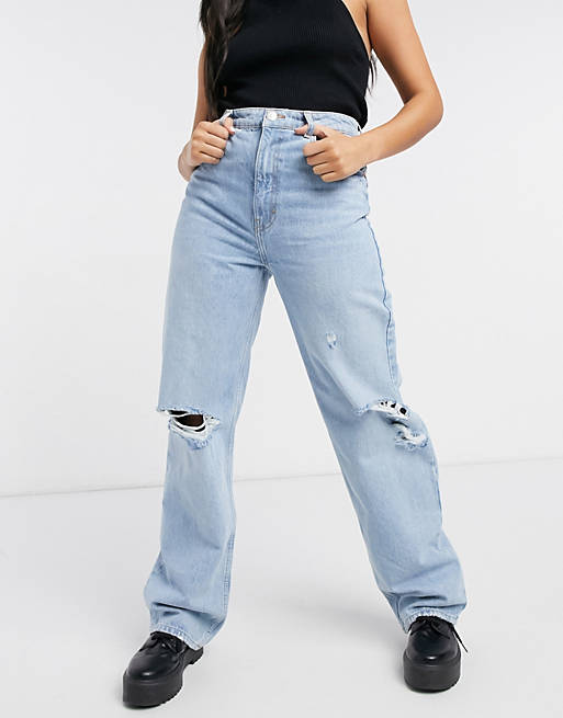  Pull&Bear dad jeans in light blue with rips 