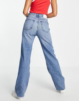 Pull\u0026Bear - Dad jeans met rechte pijpen en hoge taille in blauw | ASOS