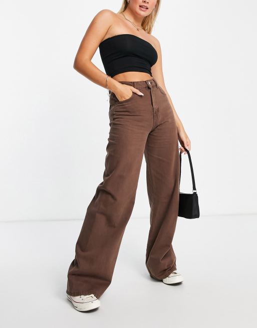 Pull&Bear - Dad jeans met rechte pijpen in bruin