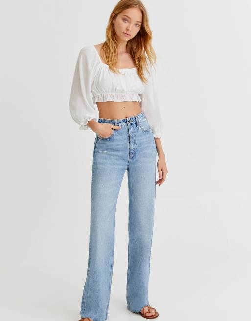 Pull&Bear - Dad jeans met rechte pijpen in lichtblauw