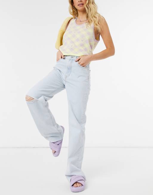 Pull&Bear - Dad jeans met scheur in blauw