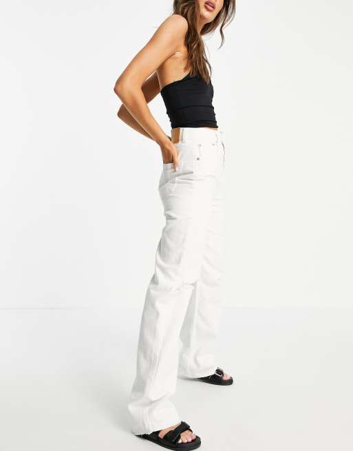 Pull&Bear - Dad jeans met scheuren in wit