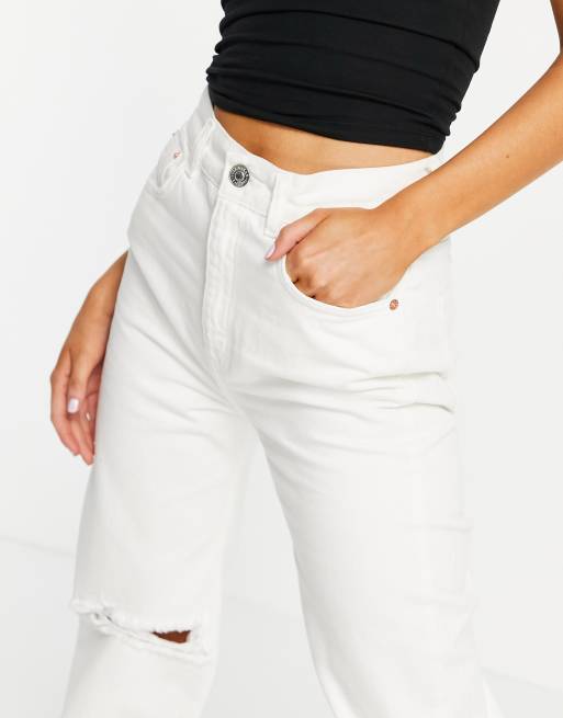 Pull&Bear - Dad jeans met scheuren in wit, 3 van 4